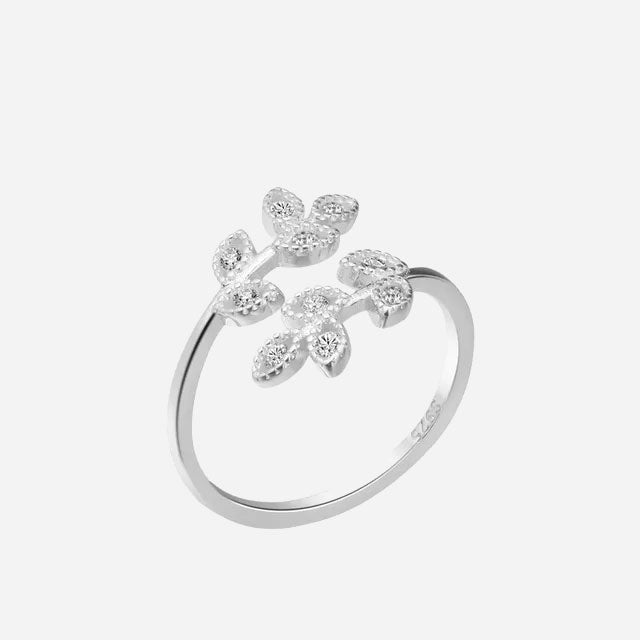 Cute Zirkonia Leaf Ring 925 Sølv
