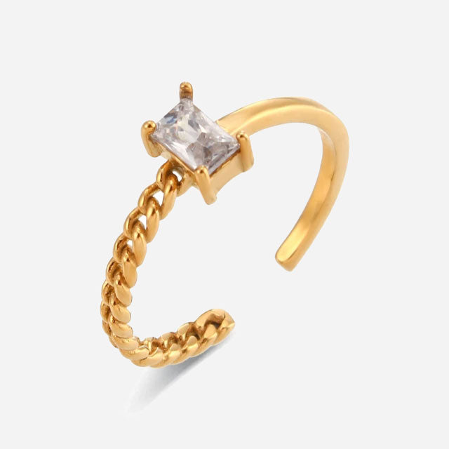 Chain Crystal Ring 18K Guldbelagt